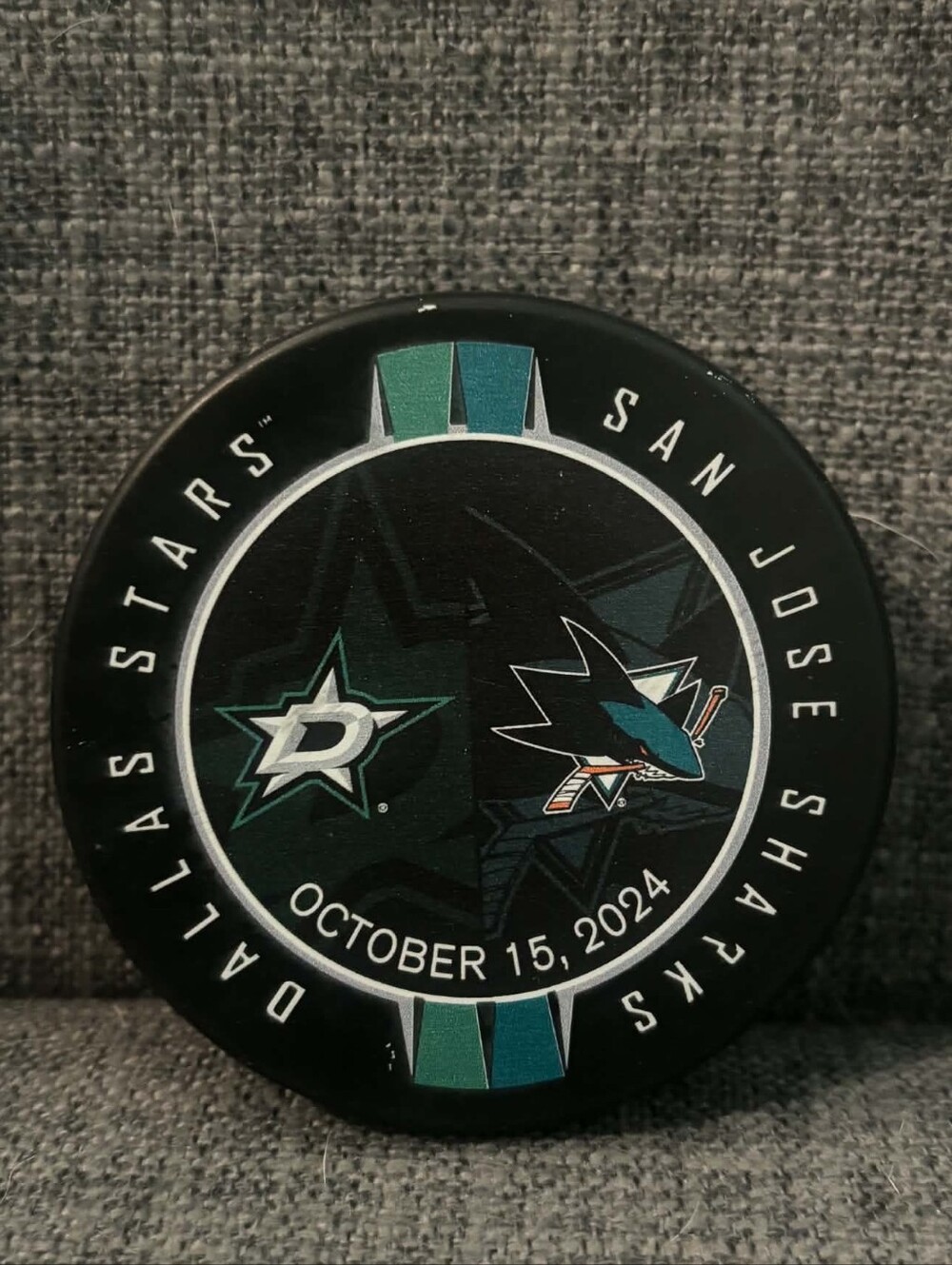 Dallas Stars vs San Jose Sharks October 15, 2024 Official Match Up Hockey Puck